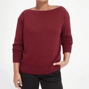 Everlane The Soft Cotton Sweater Boatneck Knit Red Maroon Crimson Size Medium